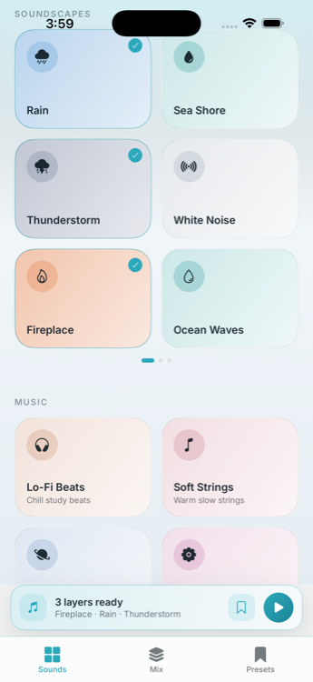 Hushel sound library grouped into Soundscapes and Music